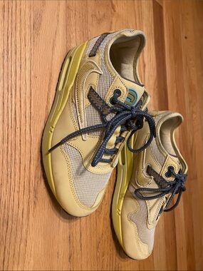 Travis Scott Yellow and Navy Mixed-Material Athletic Sneakers